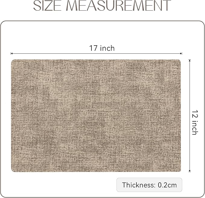 Romanstile Vinyl Placemats Set of 8-12 X 17 Inch - Heat Resistant Place Mats 100% Waterproof Oilproof Wipeable Reversible Faux Leather Table Mats for Kitchen, Dining, Party, Outdoor, Khaki