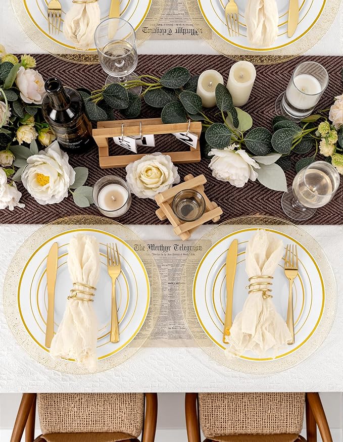 WDF 25PCS Glitter Gold Charger Plates - 12inch Gold Charge for Dinner - Plastic Chargers for Wedding Birthday Party Valentine's Day