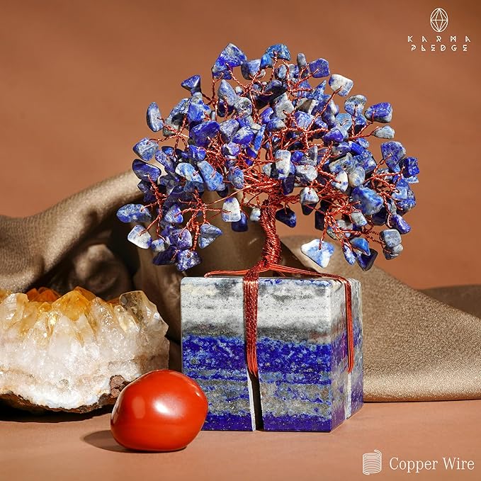 Crystal Tree for Birthday Gifts for Women, Handmade Raw Crystal Base Lapis Lazuli Chakra Healing Crystal Tree of Life for Positive Energy, Money, Good Luck, Christmas D챕cor, Home and Office Decor