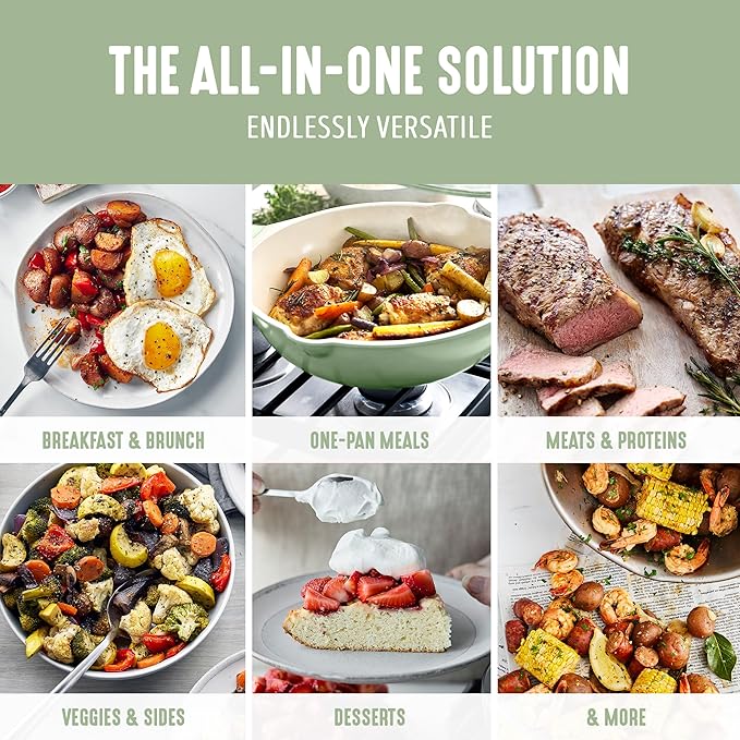 GreenLife Nonstick 12??(5QT) All in One Deep Skillet Wok with Lid, PFAS-Free Non-Toxic Ceramic Multi-Purpose Pan, Induction, All Stovetop, Egg, Stir Fry, Saute, Stay Cool Handle, Sage Green