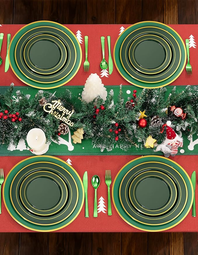 WDF 25PCS Green Plastic Charger Plates - 12inch Green and Gold Chargers for Dinner - Disposable Charge Plates - Perfect for Party Elegant Tabletop Decor St. Patrick's Day