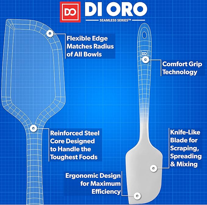 DI ORO Silicone Spatula - 600째F Heat-Resistant Rubber Kitchen Spatula for Baking, Scraping, & Mixing - BPA Free Nonstick Cookware Safe Flexible Utensil for Cooking - Seamless & Dishwasher Safe (Stone)