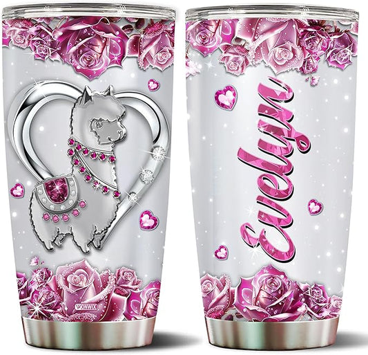 WONWIX Personalized Llama Gifts for Women Girls Wife Daughter, Insulated Stainless Steel 20oz Tumbler, Coffee Cup Travel Mug Llamas Gift for Animal Lover, Christmas Birthday Mother's Day Valentine