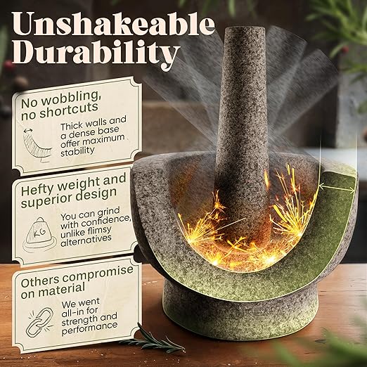 ChefSofi 1.5 Cup-Capacity Mortar and Pestle Set - Unpolished Heavy Granite for Enhanced Performance and Organic Appearance