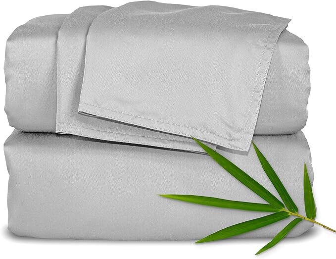 Pure Bamboo Twin XL Sheets, Genuine 100% Organic Viscose Derived from Bamboo Bed Sheet Set, Luxuriously Soft & Cooling, Double Stitching, 2 Year Quality Promise (Twin XL, Silver Pearl)