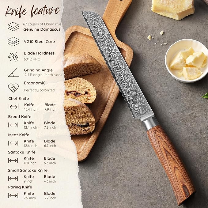 Wakoli EDIB Pro 6-Piece Damascus Knife Set ??Professional Chef Knives Set with VG10 Core Blades, 67-Layer Damascus Steel and Ergonomic Pakkawood Handles ??Premium Kitchen Knives in Elegant Gift Box