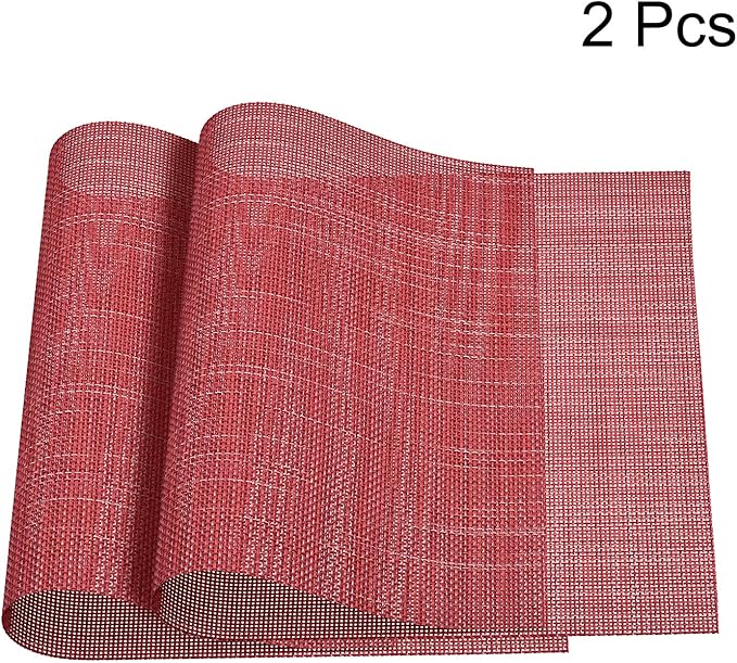 uxcell Place Mats, 450x300mm Table Mats Set of 2 PVC Washable Woven Placemat Red