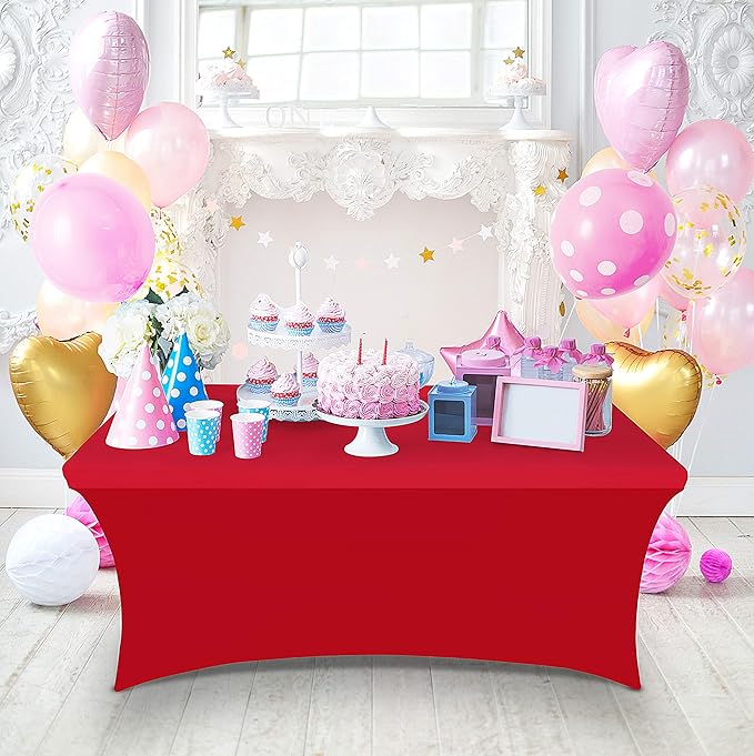 Utopia Kitchen Spandex Tablecloth 2 Pack [6FT, Red] Tight, Fitted, Washable and Wrinkle Resistant Stretch Table Cloth Rectangle Cover for Trade Show, Weddings & Parties [72Lx30Wx30H Inch]