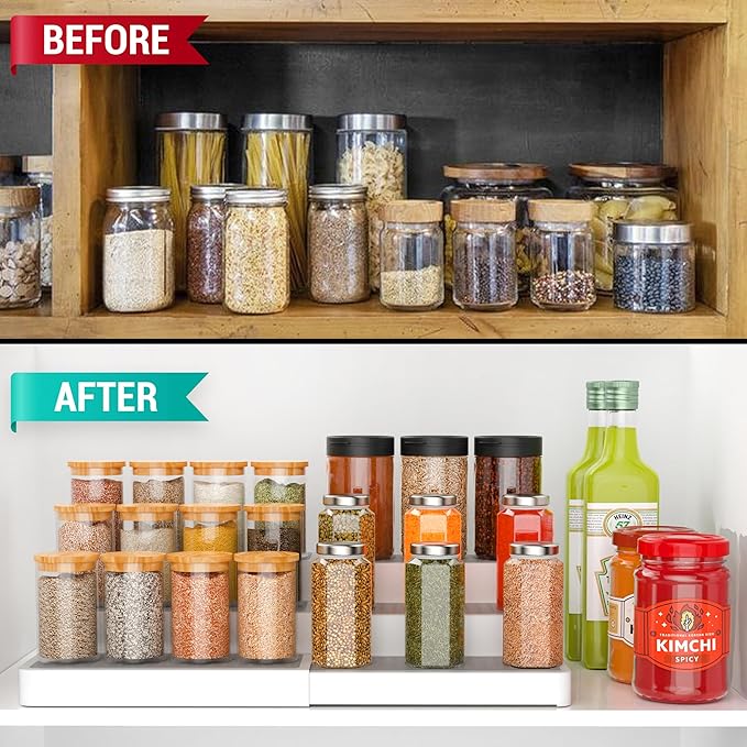 YAN & HIN Pack of 2, 3-Tier Spice Rack, Expandable and Non-Skid tiered Shelf, Medicine Cabinet Organizers, pantry organizers, and Seasoning Organizer, Canned Food Organizer