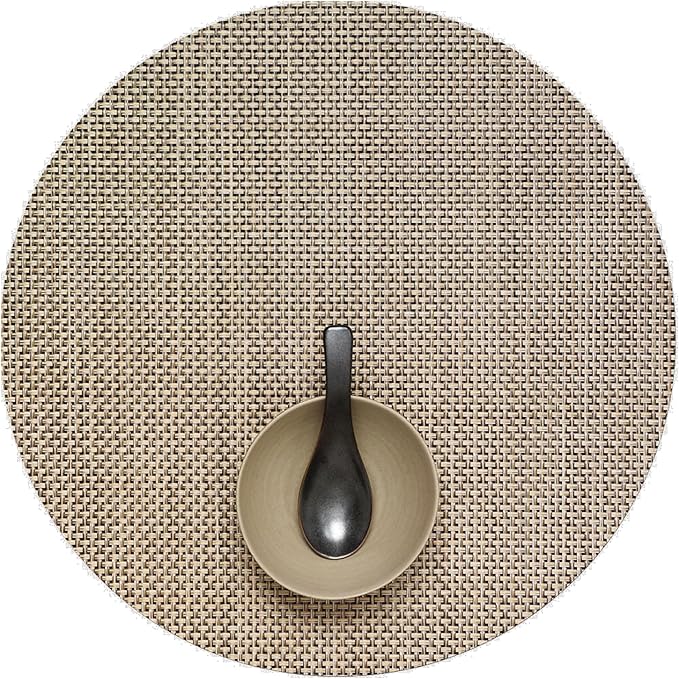 Chilewich Basketweave Placemats in Latte - Set of 4 - Easy Care Woven Tabletop Textiles - Indoor/Outdoor - 15" Round