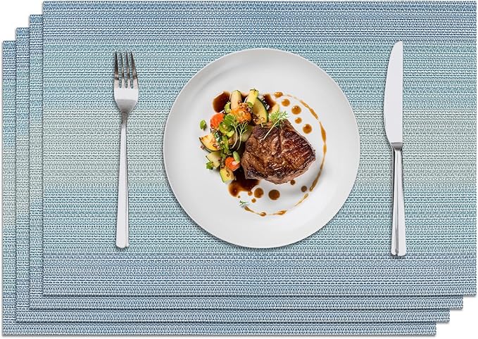 Privalace 18 x 12 inch, Set of 4 PVC Placemat, Non Slip Washable Dining Table Mats for Home Dinner Gatherings Daily Meals Kitchen Table Protection with Stylish Design, Blue