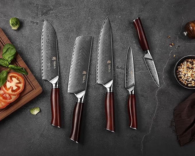 Wakoli Rose Elegance Knife Block Set ??5-Piece Professional Damascus Kitchen Knife Set with Magnetic Block ??67-Layer Damascus Steel with VG10 Core, Ergonomic Rosewood Handles in Gift Box