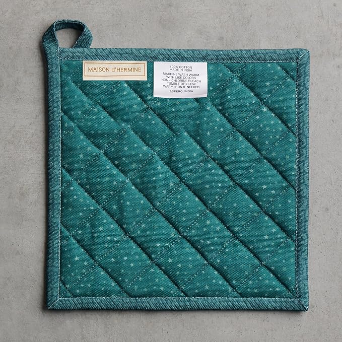 Maison d' Hermine Pot Holders 100% Cotton Heat Resistant Potholders 8" x 8" Hot Pads with Loop for Thanksgiving Christmas Decorations BBQ Cooking Baking Handling Hot Pans (Pack of 1, Hygge Christmas)