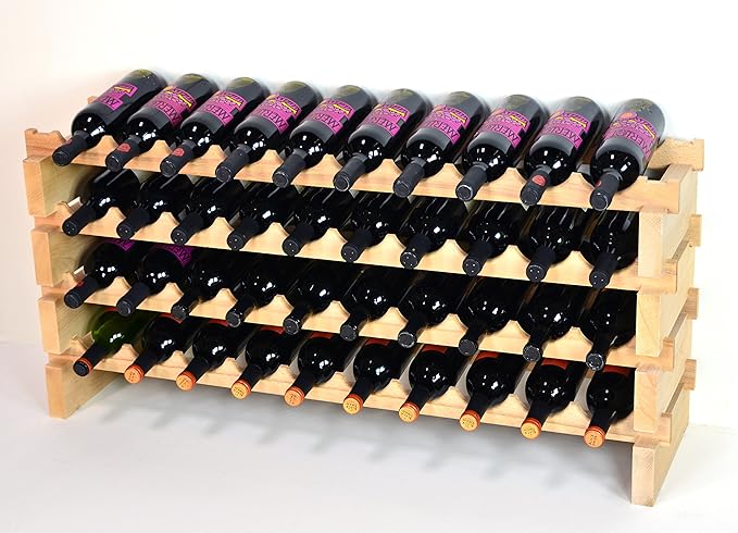 Modular Wine Rack Beechwood 40-120 Bottle Capacity 10 Bottles Across up to 12 Rows Newest Improved Model (40 Bottles - 4 Rows)