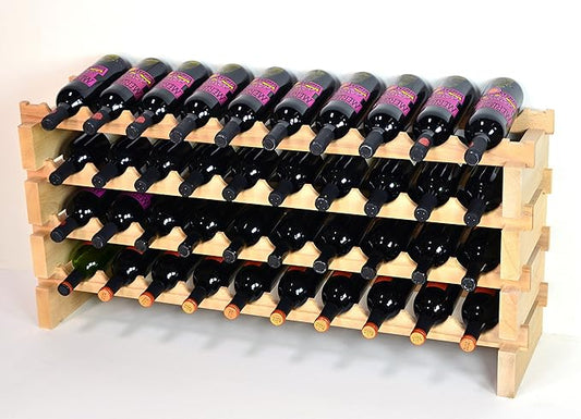 Modular Wine Rack Beechwood 40-120 Bottle Capacity 10 Bottles Across up to 12 Rows Newest Improved Model (40 Bottles - 4 Rows)