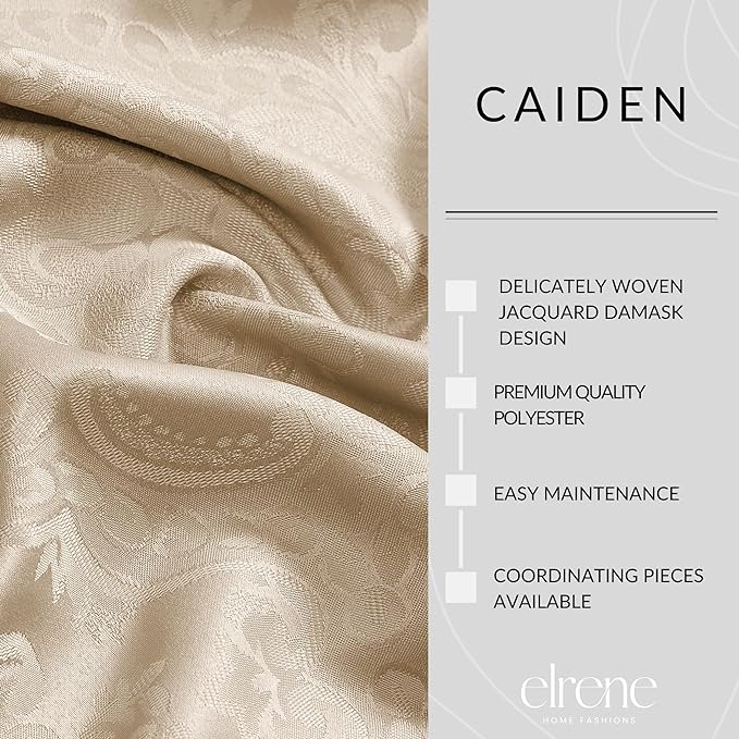 Elrene Home Fashions Caiden Elegance Damask Waterproof, Stain & Wrinkle Resistant Fabric Tablecloth, 70" Round, Taupe