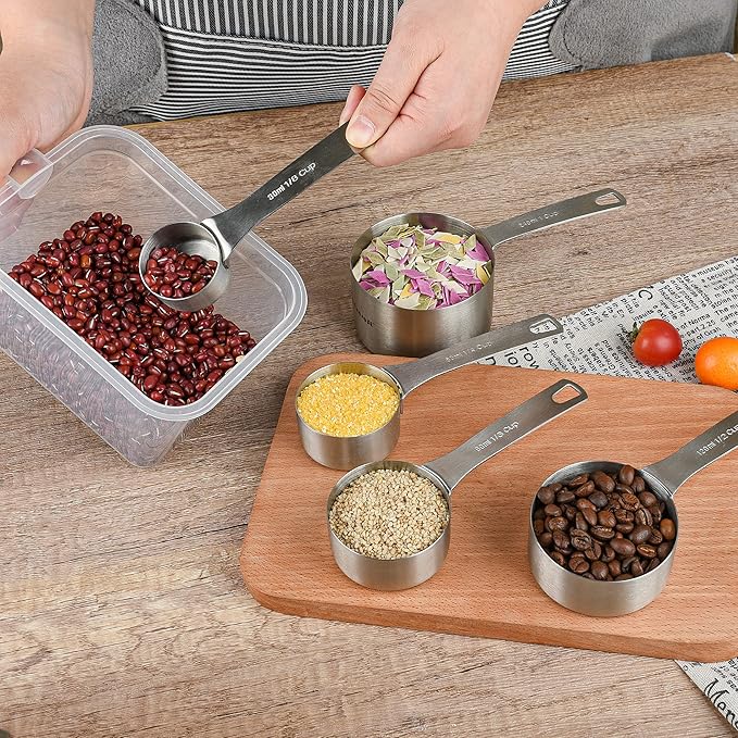 Smithcraft Measuring Cups Set 5, 18/8 (304) Stainless Steel Measuring Cups Set for Baking & Kitchen, Dry & Liquid Metric & US Measure Cup with 1/8 Cup & 1/3 Cups