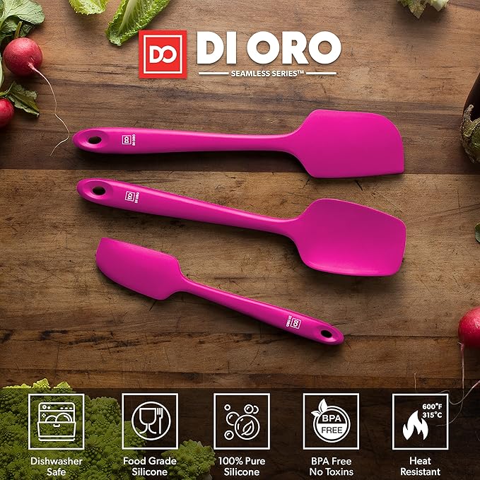 DI ORO Silicone Spatula Set - Rubber Kitchen Spatulas for Baking, Cooking, & Mixing - 600째F Heat-Resistant & BPA Free Silicone Scraper Spatulas for Nonstick Cookware - Dishwasher Safe (3pc, Magenta)