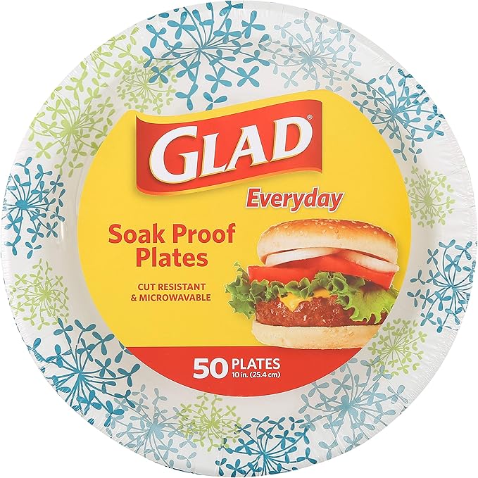 Glad Round Disposable Paper Plates, Blue Hydrangea Pattern - Strong, Sturdy, Soak Proof, and Microwavable Decorative Plates for Dinner and Everyday Use, 10 Inch, 50 Count - 12 Pack