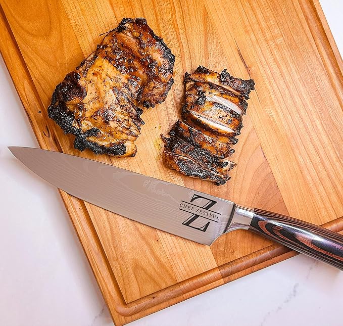 Professional Chef Knife | Personalized 8" Stainless Steel Kitchen Knife | Custom Engraved Initial & Name | Brown Pakka Wood Handle