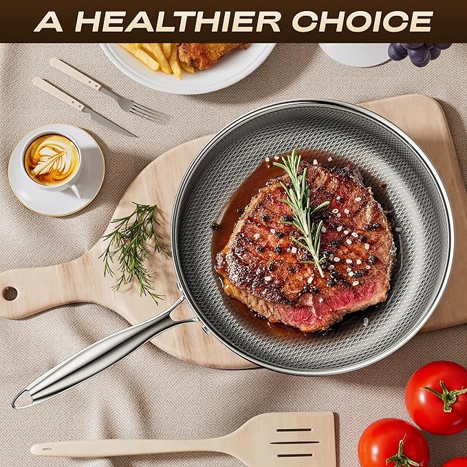 Frying Pans Nonstick with Lid,Hybrid Nonstick 4-Quart Deep Saut챕 Pan, Stay-Cool Handle,PFAS PFOA PTFE Free,10 Inch Deep Frying Pan Dishwasher-Friendly, Oven-Safe, Compatible with All Cooktops