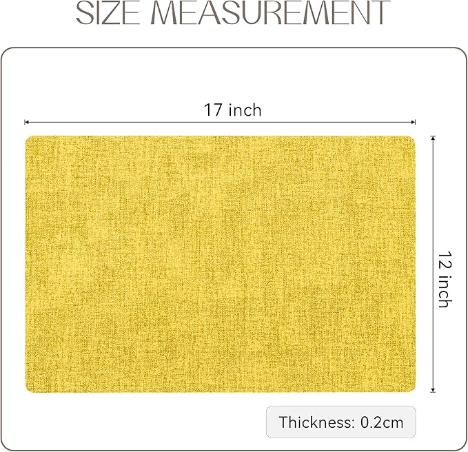 Romanstile Vinyl Placemats Set of 12-12 X 17 Inch - Heat Resistant Place Mats 100% Waterproof Oilproof Wipeable Reversible Faux Leather Table Mats for Kitchen, Dining, Party, Outdoor, Yellow