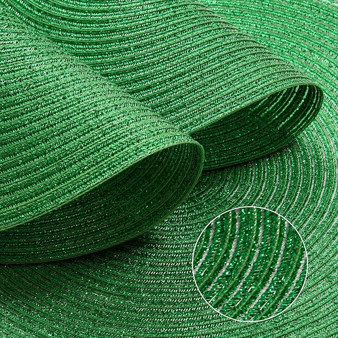 FunWheat Round Braided Placemats Set of 6 Table Mats for Dining Tables Woven Washable Non-Slip Place mats (Green Shining, 6pcs)