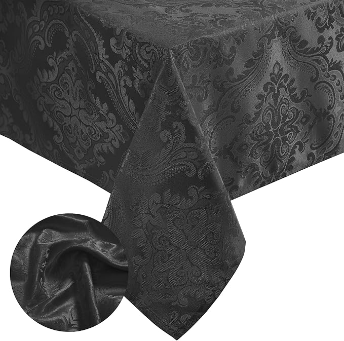 Elrene Home Fashions Caiden Elegance Damask Waterproof, Stain & Wrinkle Resistant Fabric Tablecloth, 60" x 120" Oblong/Rectangle, Black