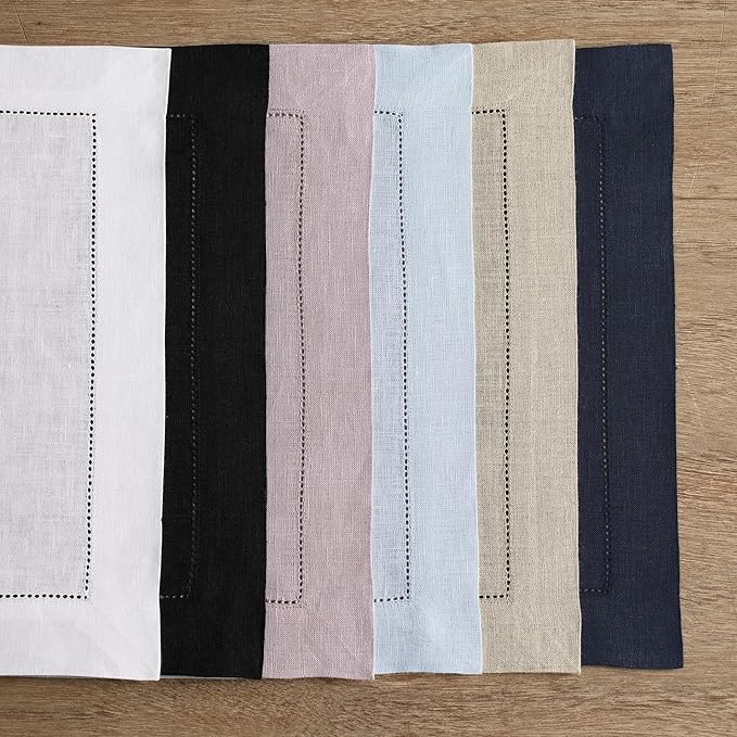 Solino Home Square Placemats Set of 4-100% Pure Linen White Cloth Placemats 14 x 14 Inch - Classic Hemstitch, Machine Washable Place Mats for Winter, Spring, Easter, Valentines