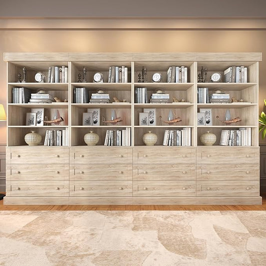 71" Tall Farmhouse Kitchen Pantry, Large Storage Cabinet with Adjustable Shelves and 3 Drawers, Wood Versatile Hutch for Dining Room and Living Room, Brown 4 PCS