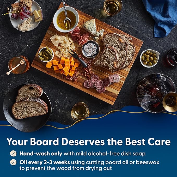 Sonder Los Angeles Laurel Cutting Board | Teak Edge Grain Cutting Board for Kitchen with Juice Groove | Reversible Charcuterie Butcher Block | Gift Box Included | 18x14x1.25 in