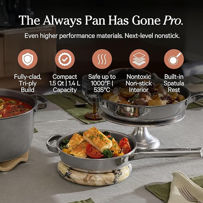 Our Place Titanium Pro Mini Cookware Duo ??Always Pan & Perfect Pot with Nonstick No-Coating Technology | Tri-Ply Titanium & Stainless Steel | Safe for Oven, Induction & Cooktops up to 1000째F | Chrome