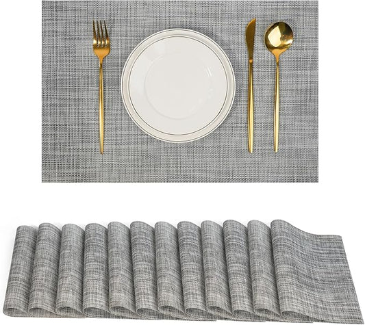 flohar Placemats Set of 12竊똍on-Slip PVC Weave Table Mats Easy to Clean竊똇eat Resistant Place Mats for Kitchen Dining Table Decoration Indoor Outdoor竊똆ray