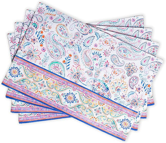 Maison d' Hermine Placemats Set of 4 100% Cotton Washable Cloth Place Mats, Reusable Table Mats for Kitchen Dining Decoration, Party, Wedding, Restaurant Spring/Summer (Indian Floral, 13" x 19")