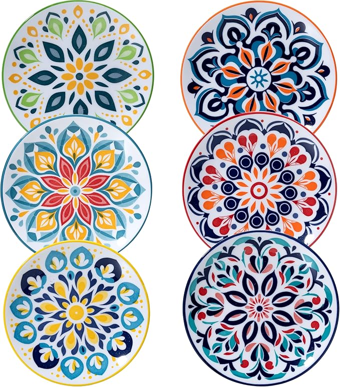 LEHAHA Porcelain Appetizer Plates Set of 6, 6 Inch Small Ceramic Dessert Plates, 6-Piece Floral Round Plates for Salad, Appetizer, Snack, Microwave & Dishwasher Safe