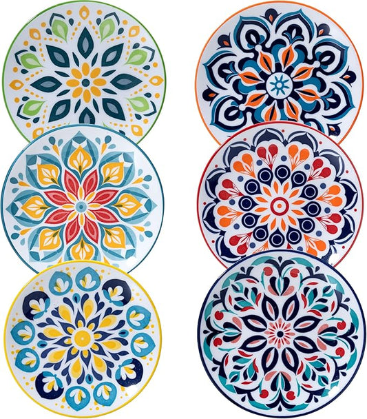 LEHAHA Porcelain Appetizer Plates Set of 6, 6 Inch Small Ceramic Dessert Plates, 6-Piece Floral Round Plates for Salad, Appetizer, Snack, Microwave & Dishwasher Safe