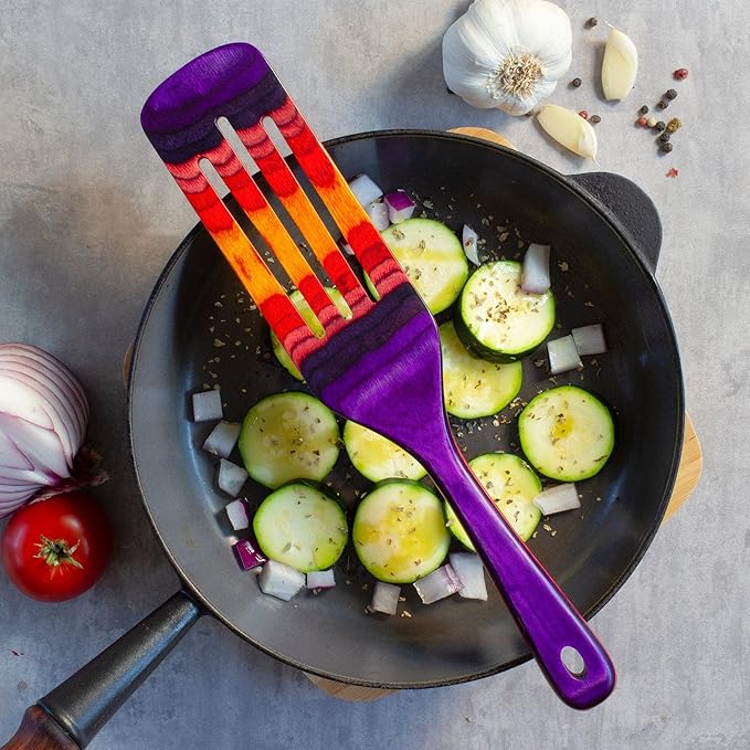 Baltique Waikiki Collection 13" Wooden Spurtle Spatula ??Colorful Birch Wood Cooking Utensil, Nonstick Safe, Versatile Stirring & Serving Tool