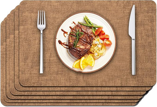 Maxpearl Faux Leather Placemats Set of 6 - Waterproof - Wipe Clean - Heat Resistant - Anti Slip Dining Table Place Mats, Suitable for Indoor & Outdoor Use, 17?쇺쇒?2?쇺? Brown