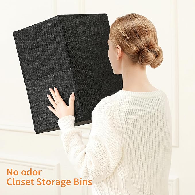linen closet organizers and storage, 3 Pack Large Storage Baskets, Washable, Clothing Storage Bins with Handle, Closet Organizer for Storage Sweater,Sheets (Black, 16"x9쩍"x6쩐")