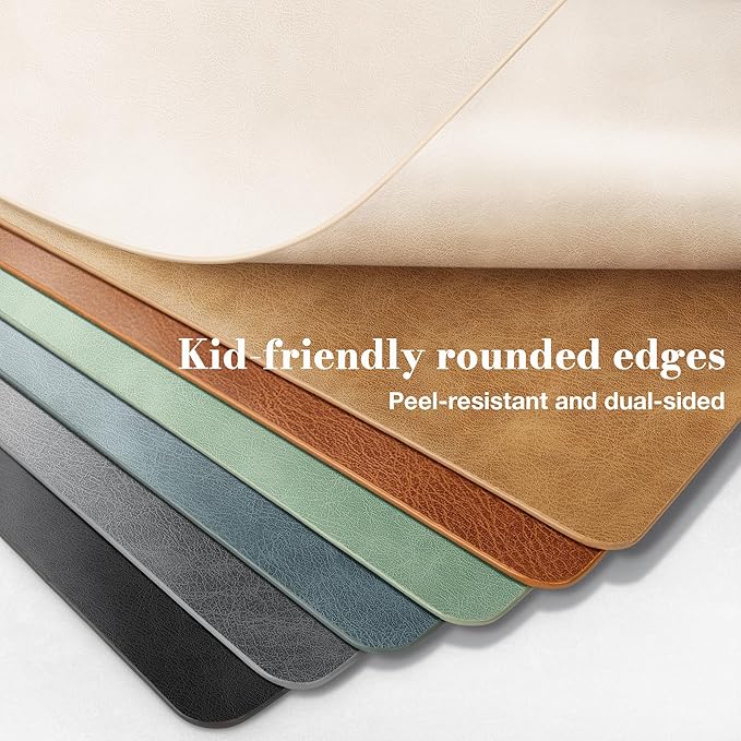 Roxifina Faux Leather Placemats Set of 4 - Vinyl Placemats Wipeable Waterproof Oil-Proof PU Place Mats Heat Resistant Reversible Table Mats for Dining, Kitchen, Outdoor, 12 x 17 Inch (Beige)