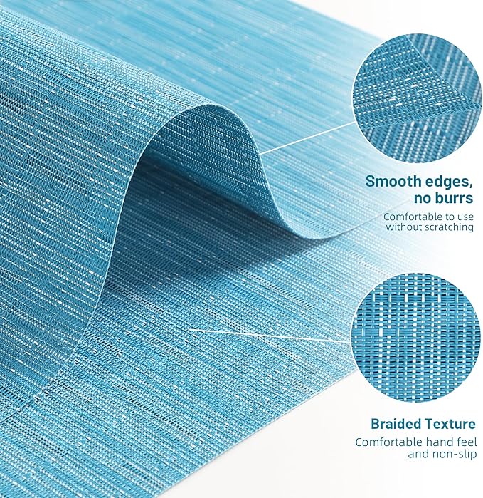 Blue Placemats Set of 6 Washable Place Mats PVC Vinyl Woven Table Mats for Dining Table Durable Heat Resistant Non-Slip Size 12 x 17 Inch