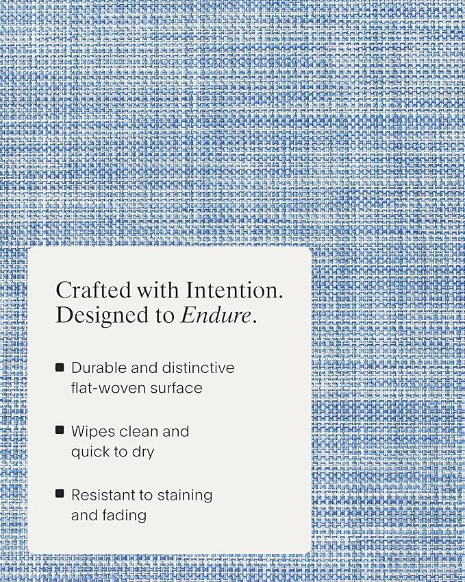 Chilewich Mini Basketweave Placemats in Chambray - Set of 4 - Easy Care Woven Tabletop Textiles - Indoor/Outdoor - 19.25" x 14" Oval