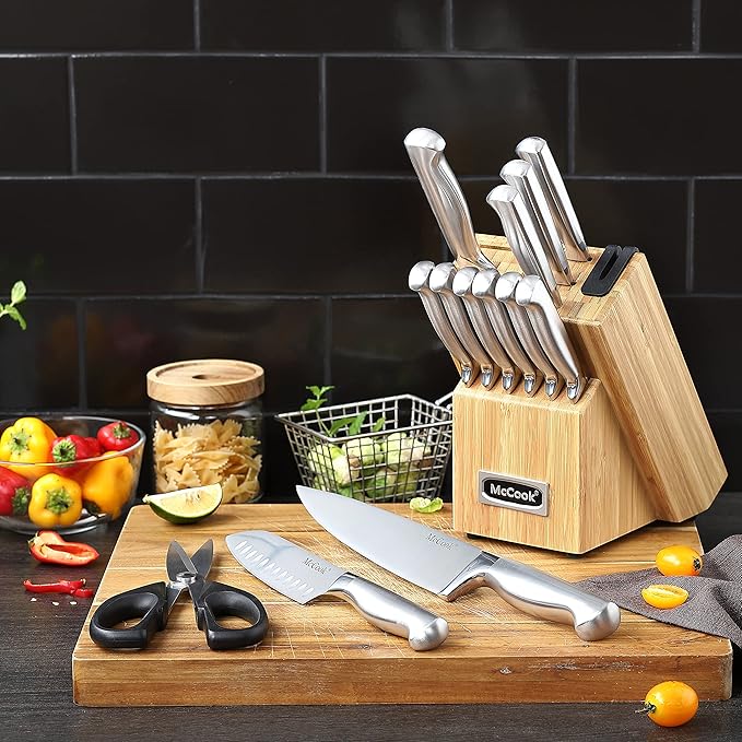 McCook짰 Knife Sets,German Stainless Steel Knife Block Sets with Built-in Sharpener