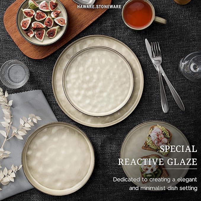 HaWare Dinnerware Sets, 6-Piece Plates and Bowls Set, Stoneware Dish Set for 2, Ceramic Dinnerware for Home Restaurant, Chip and Scratch Resistant, Microwave and Dishwasher Safe, Saturn Khaki