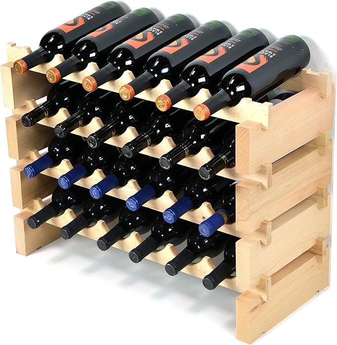 Wine Rack Wood -24 Bottles Modular Hardwood Wine Racks (6 bottles x 4 shelves)