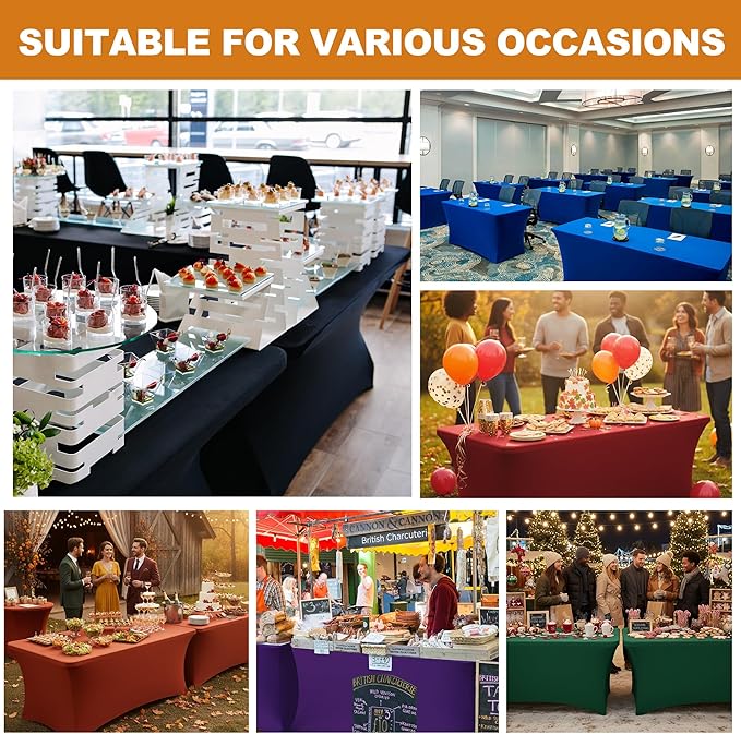 Enjoyidea Spandex Table Cloths for 8 Foot Rectangle Tables-6 Pack Rust Fall Thanksgiving Fitted Stretch Table Covers-Elastic Tablecloth for Party, Vendor Booth Display, Banquet Event, Craft Trade Show