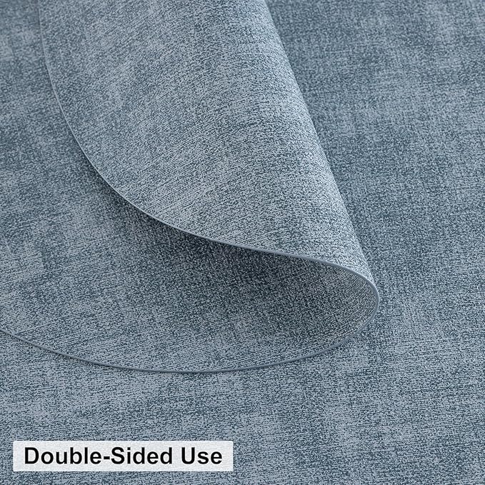 homing Round Faux Leather Placemat and Coaster 4 Packs, Washable Heat Resistant Dining Place Mats, Wipeable Double-Sided Table Mats for Indoor and Outdoor, Diameter 13 and 3.93 inch, Blue