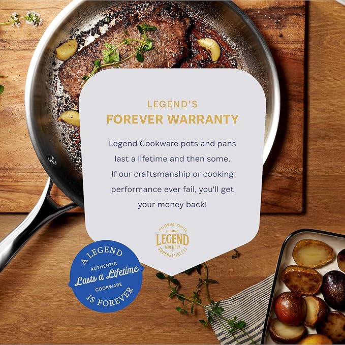 LEGEND COOKWARE 5-Ply Stainless Steel Cookware Set, 12-Piece Pots and Pans Set - Induction Compatible, Oven Safe 800째F - Non-Toxic, No Coatings - Built to Last Generations