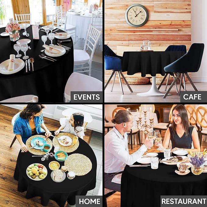 Utopia Kitchen Round Table Cloth 2 Pack(90 Inches, Black), Tablecloth Machine Washable, Polyester Table Cover for Dining, Buffet Parties, Picnics, Events, Weddings and Restaurants