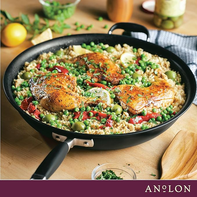 Anolon Advanced Home Hard Anodized Nonstick Frying Pan, 14.5 Inch ??Large Skillet with Helper Handle, 14 Inch Nonstick Frying Pan, Durable Cookware - Onyx